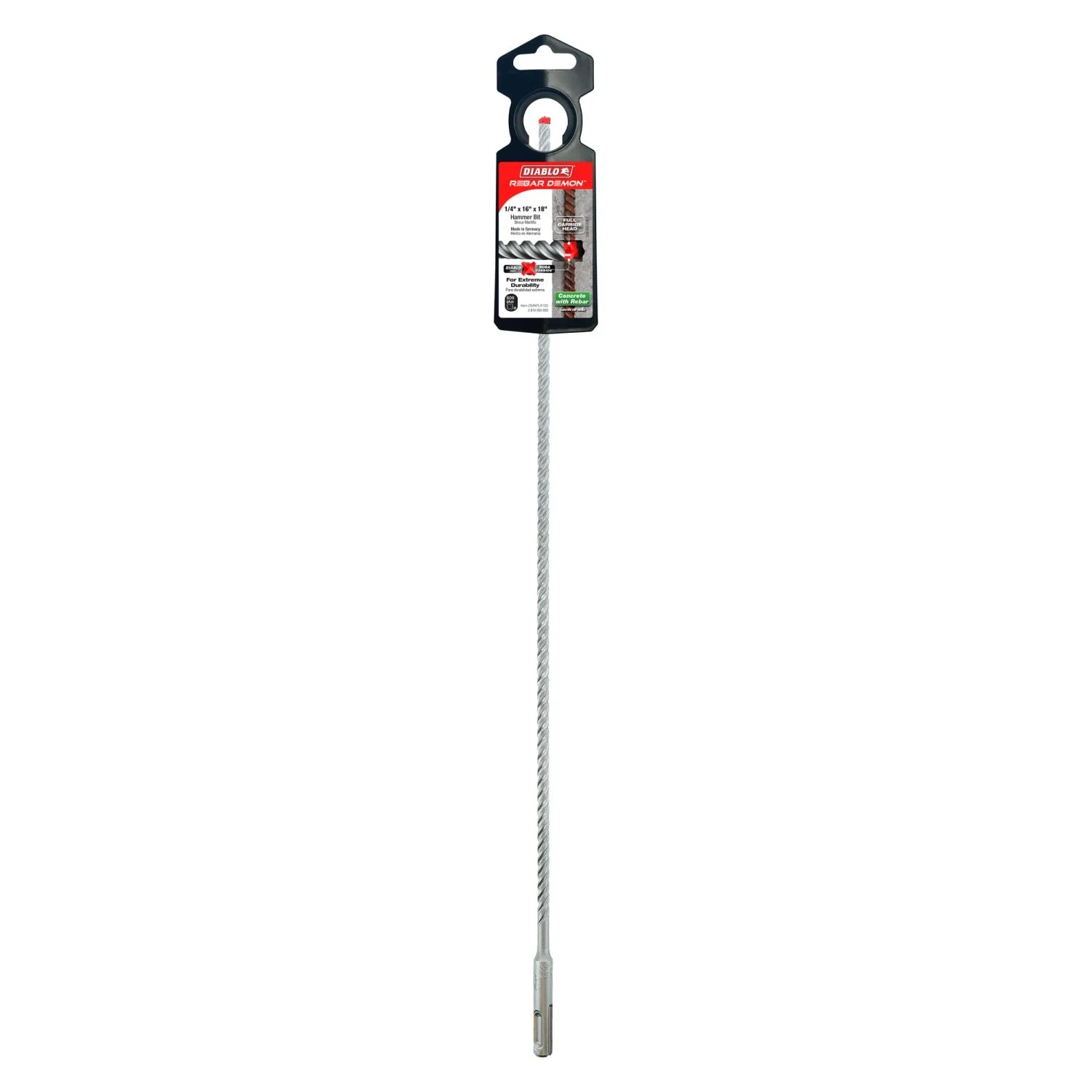 Diablo DMAPL4100 1/4 Inch x 16 Inch x 18 Inch Rebar Demon SDS-Plus 4-Cutter Full Carbide Head Hammer Drill Bit