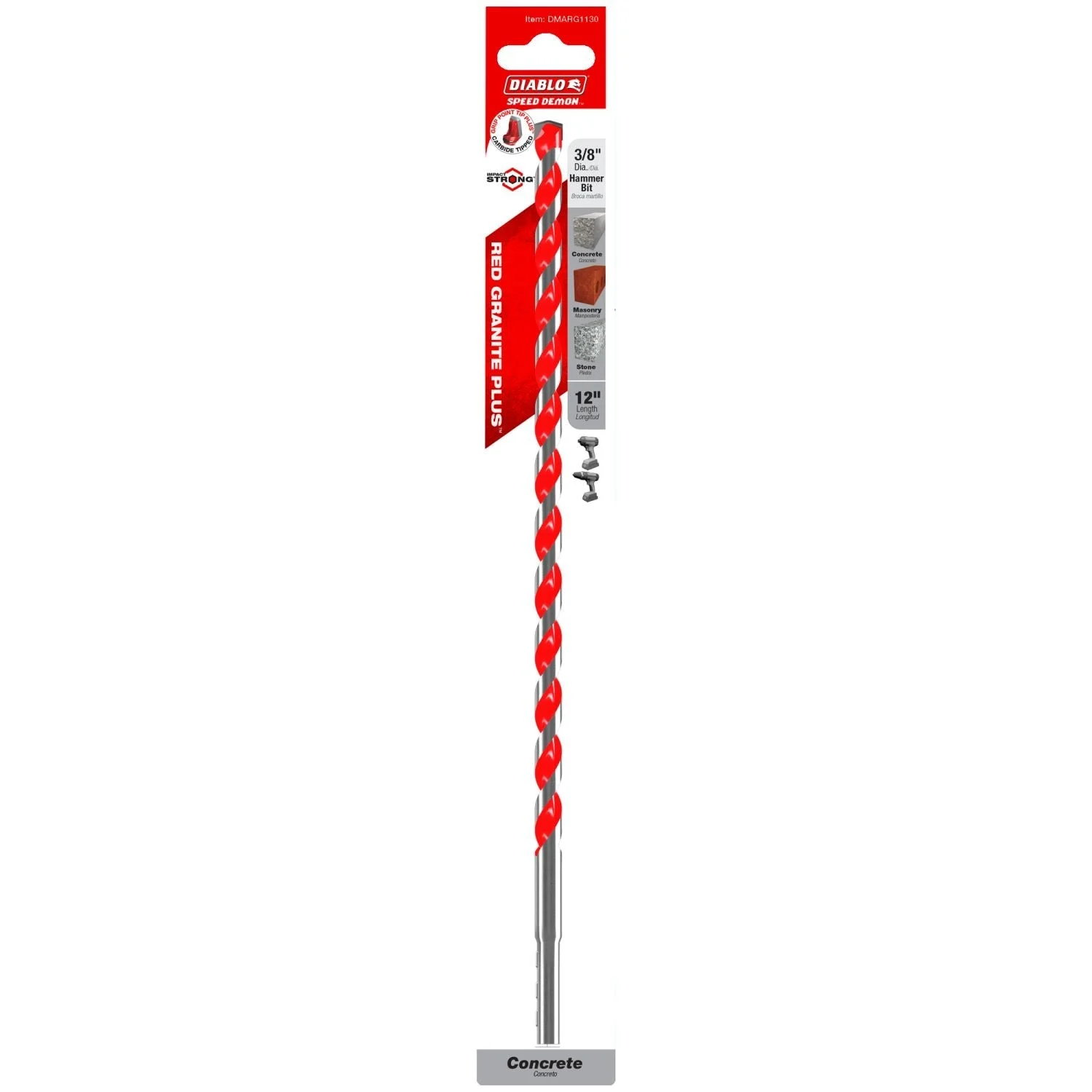 Diablo DMARG1130 3/8 Inch x 10 Inch x 12 Inch SPEEDemon Red Granite Carbide Tipped Hammer Drill Bit