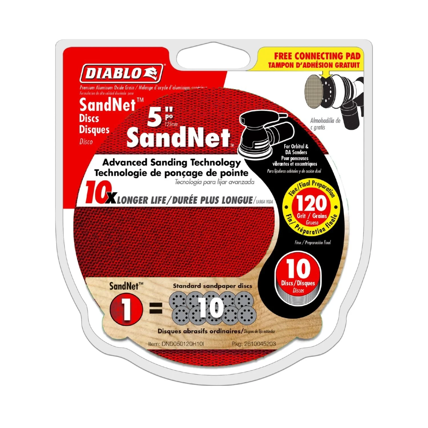Diablo DND050150H10I 5 Inch 150 Grit SandNet Discs with Connection Pad , 10-Pack