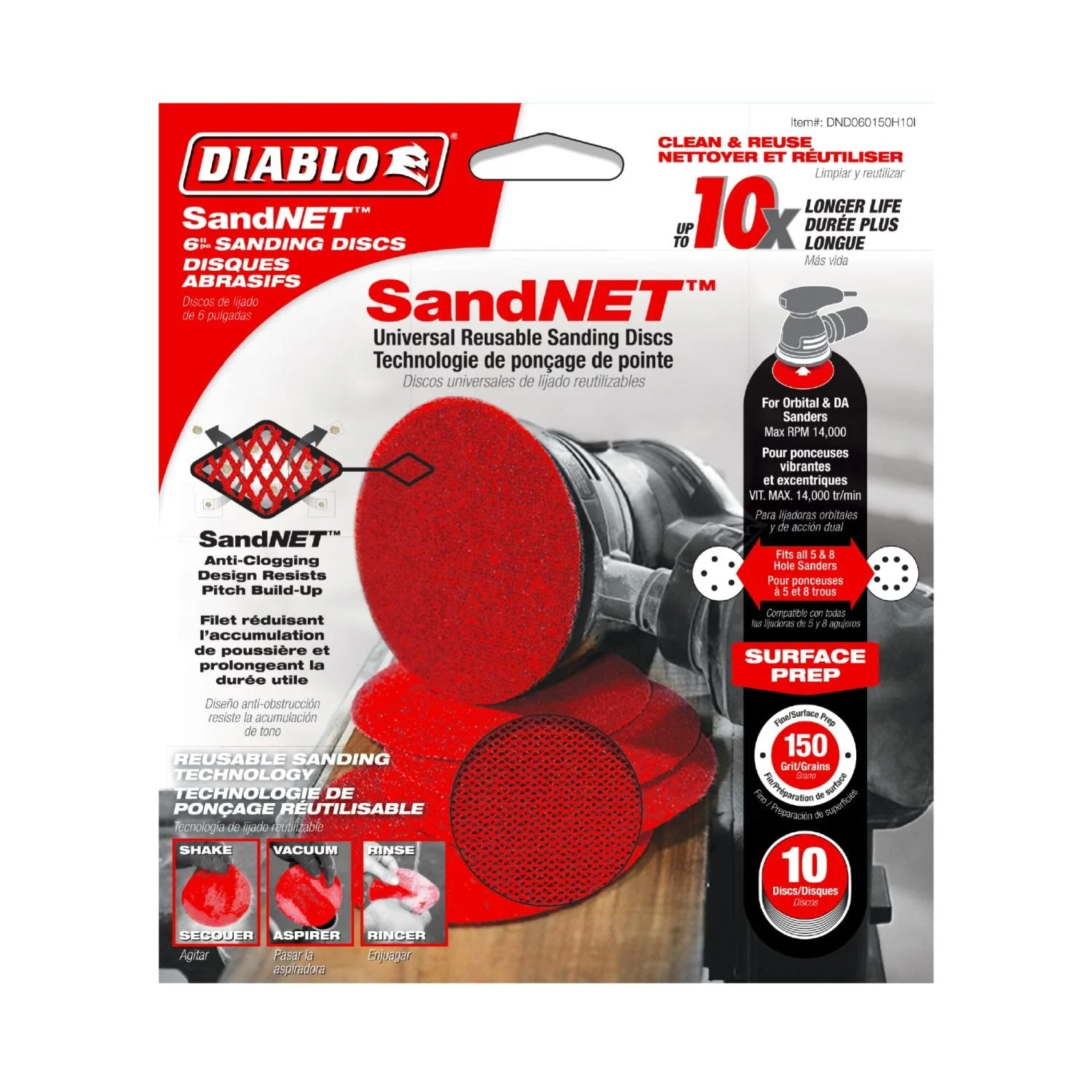 Diablo DND060150H10I 6 Inch 150 Grit SandNet Discs with Connection Pad , 10-Pack