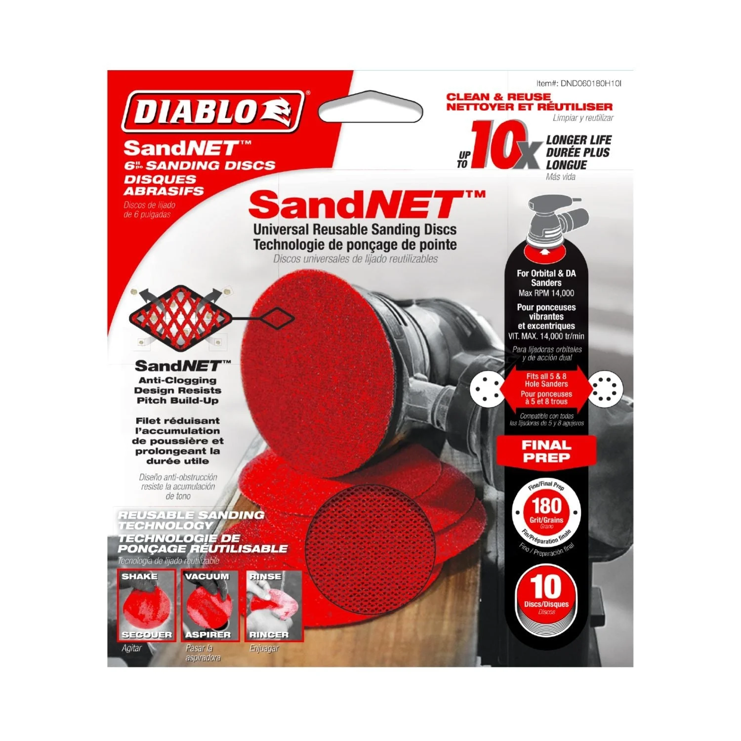 Diablo DND060180H10I 6 Inch 180 Grit SandNet Discs with Connection Pad , 10-Pack
