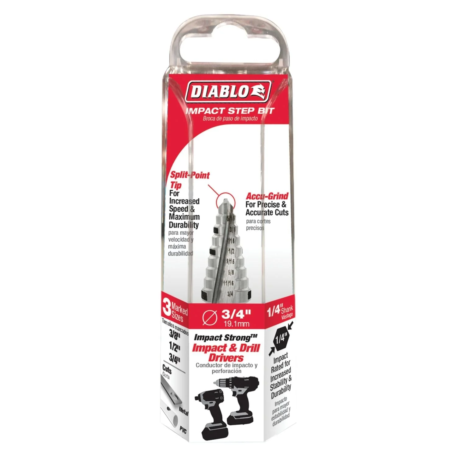 Diablo DSD0750S09 3/8 Inch - 3/4 Inch Impact Step Drill Bit with 9 Steps