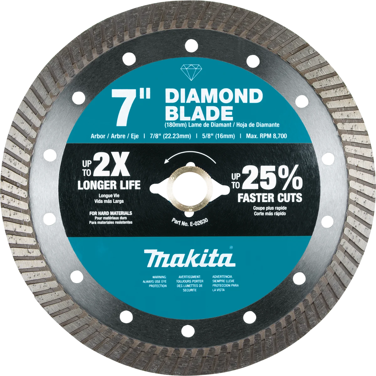 MAKITA 7" Diamond Blade, Turbo, Hard Material