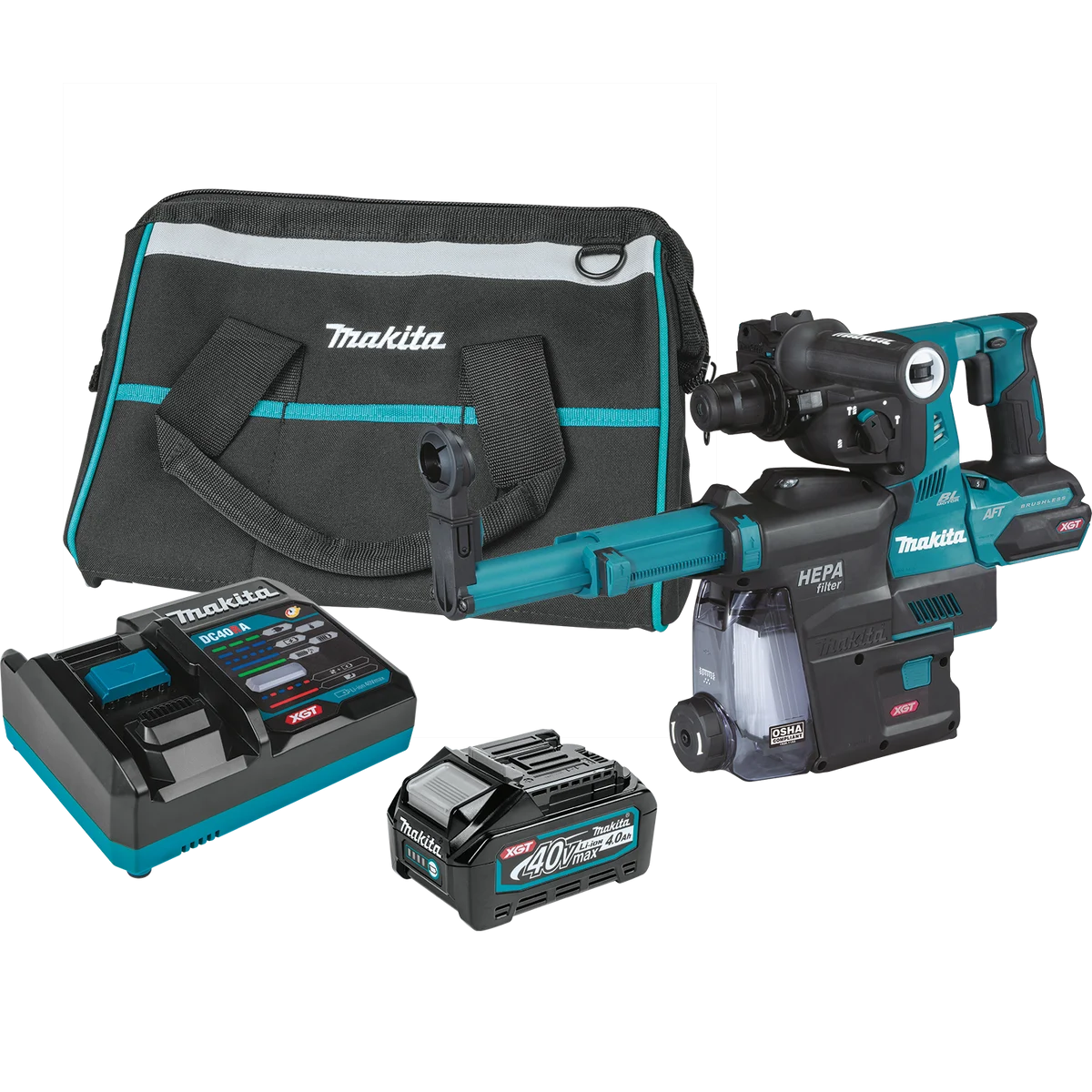 MAKITA 40V MAX XGT® 1‑1/8" SDS‑PLUS AVT® Rotary Hammer w/ Dust Extractor Kit