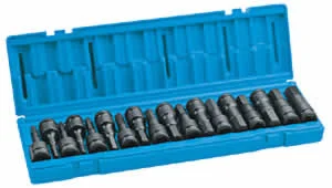 18 Pc. 1/2 in Dr. Metric and Fractional Hex Impact Driver Set