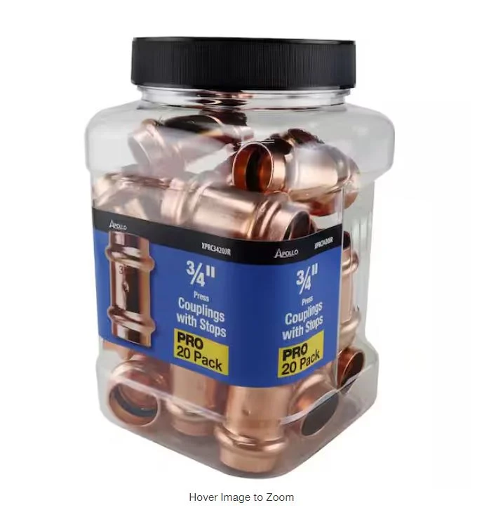3/4 in. x 3/4 in. Copper Press x Press Pressure Coupling with Dimple Stop Pro Pack (20-Pack)