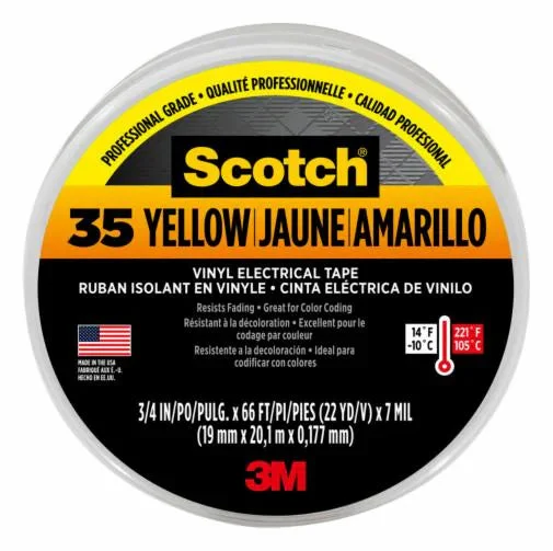 Scotch® #35 Yellow Vinyl Electrical Tape 10844-DL-5, 3/4 in x 66 ft x 0.007 in