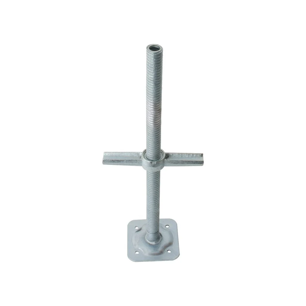 MetalTech 24-inch Galvanized Steel Adjustable Leveling Jacks with Heavy-Duty Base Plate and Wing Nut Screw for Scaffolding Frames