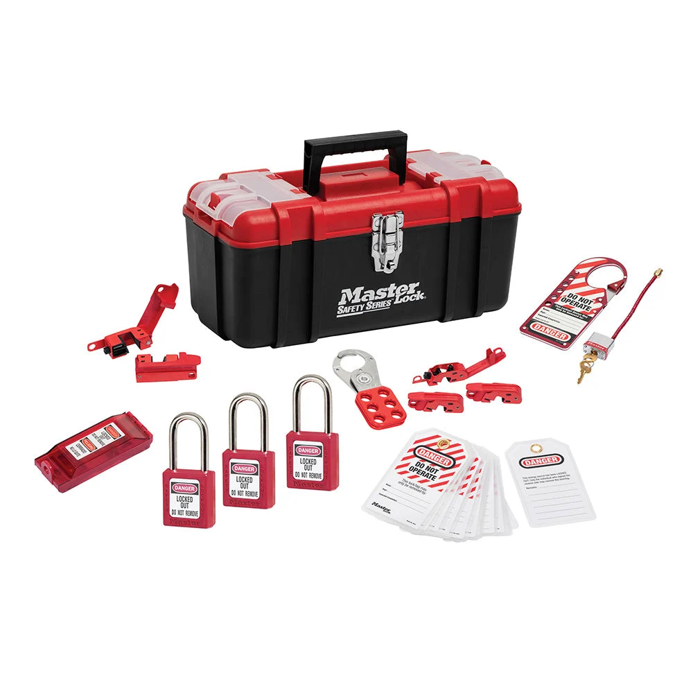 Master Lock Lockout Toolbox with Standard Electrical Device Assortment and three Zenex™ Thermoplastic Padlocks