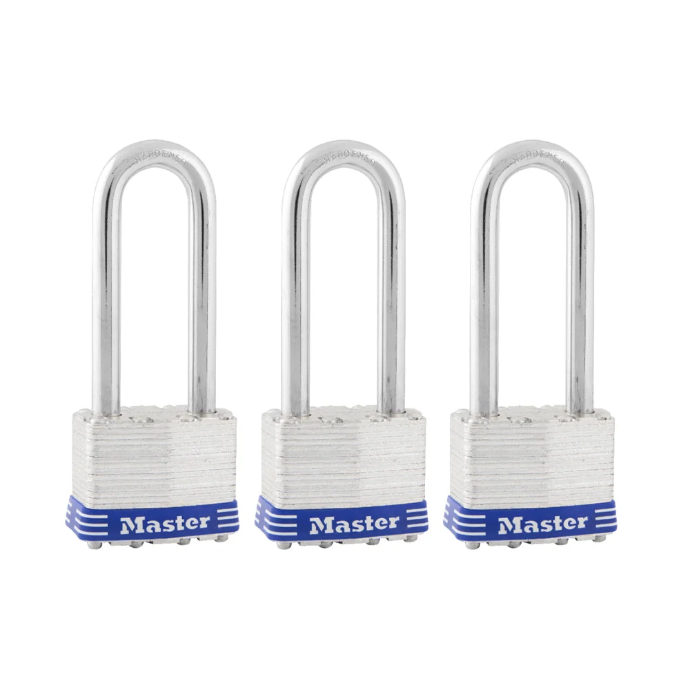 1-3/4in (44mm) Wide Laminated Steel Pin Tumbler Padlock with 2-1/2in (64mm) Shackle; 3-Pack