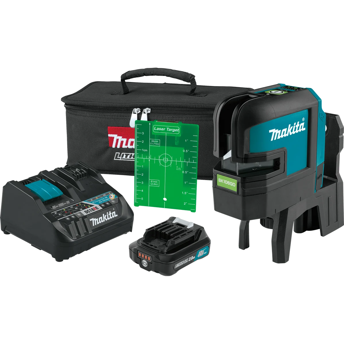 MAKITA 12V MAX CXT® Self‑Leveling Cross‑Line/4‑Point Green Beam Laser Kit