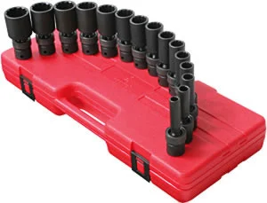 1/2 in Dr. Deep Universal 12 POINT Fractional Impact Socket Set, 15 pc.