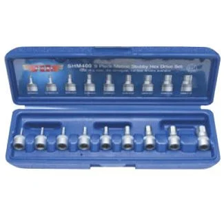 9-Piece 1/4 in. Dr. Metric 2mm - 10mm Stubby Hex Bit Set