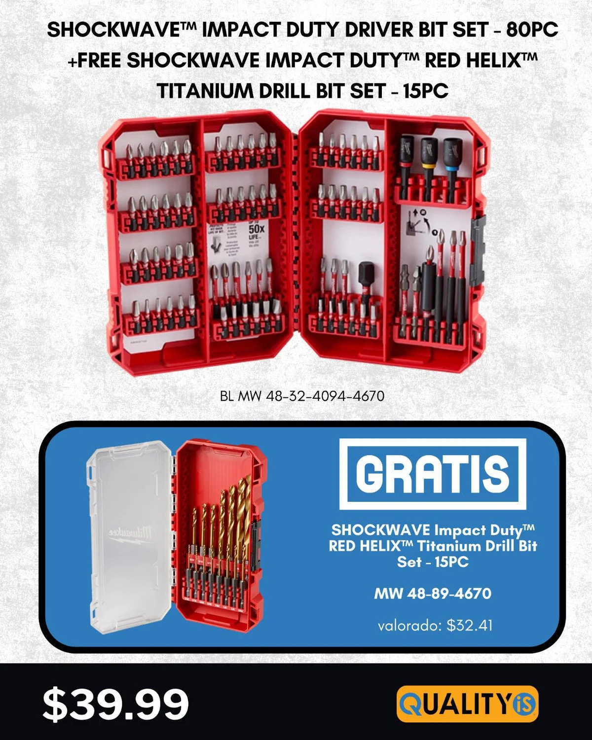 SHOCKWAVE™ Impact Duty Driver Bit Set - 80PC + SHOCKWAVE Impact Duty™ RED HELIX™ Titanium Drill Bit Set - 15PC