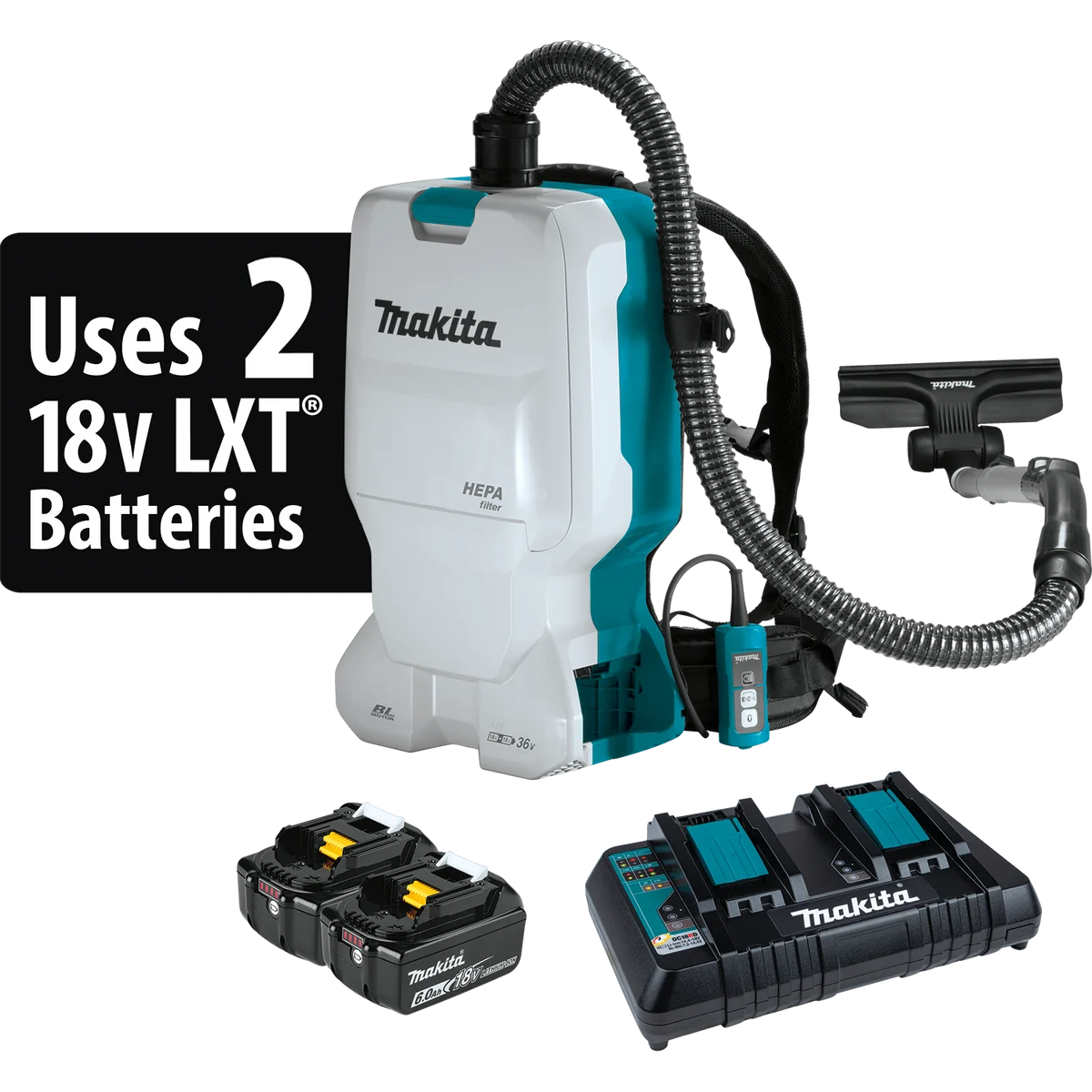 MAKITA 36V (18V X2) LXT® 1.6 Gallon HEPA Filter Backpack Dry Vacuum Kit