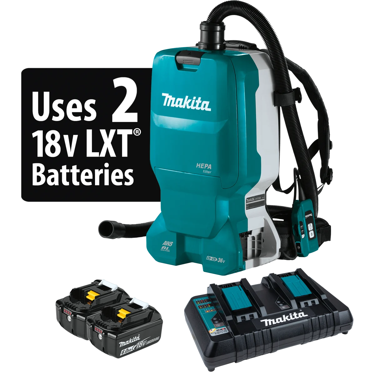 MAKITA 36V (18V X2) LXT® 1.6 Gallon HEPA Filter Backpack Dry Dust Extractor Kit