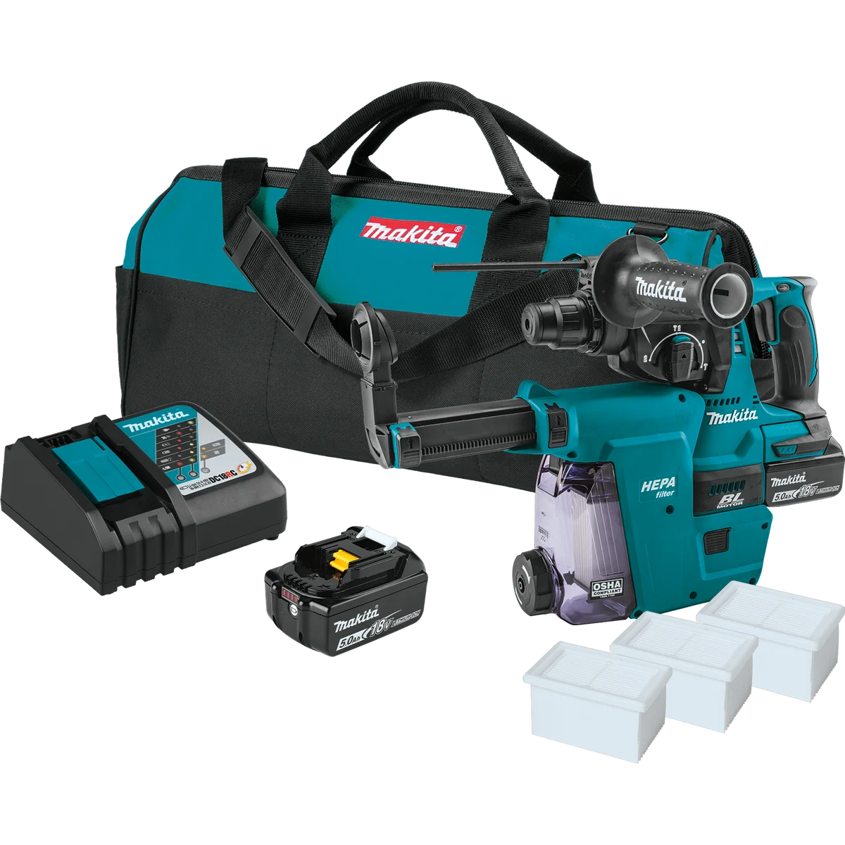 MAKITA 18V LXT® 1" SDS‑PLUS Rotary Hammer w/ HEPA Dust Extractor Attachment Kit