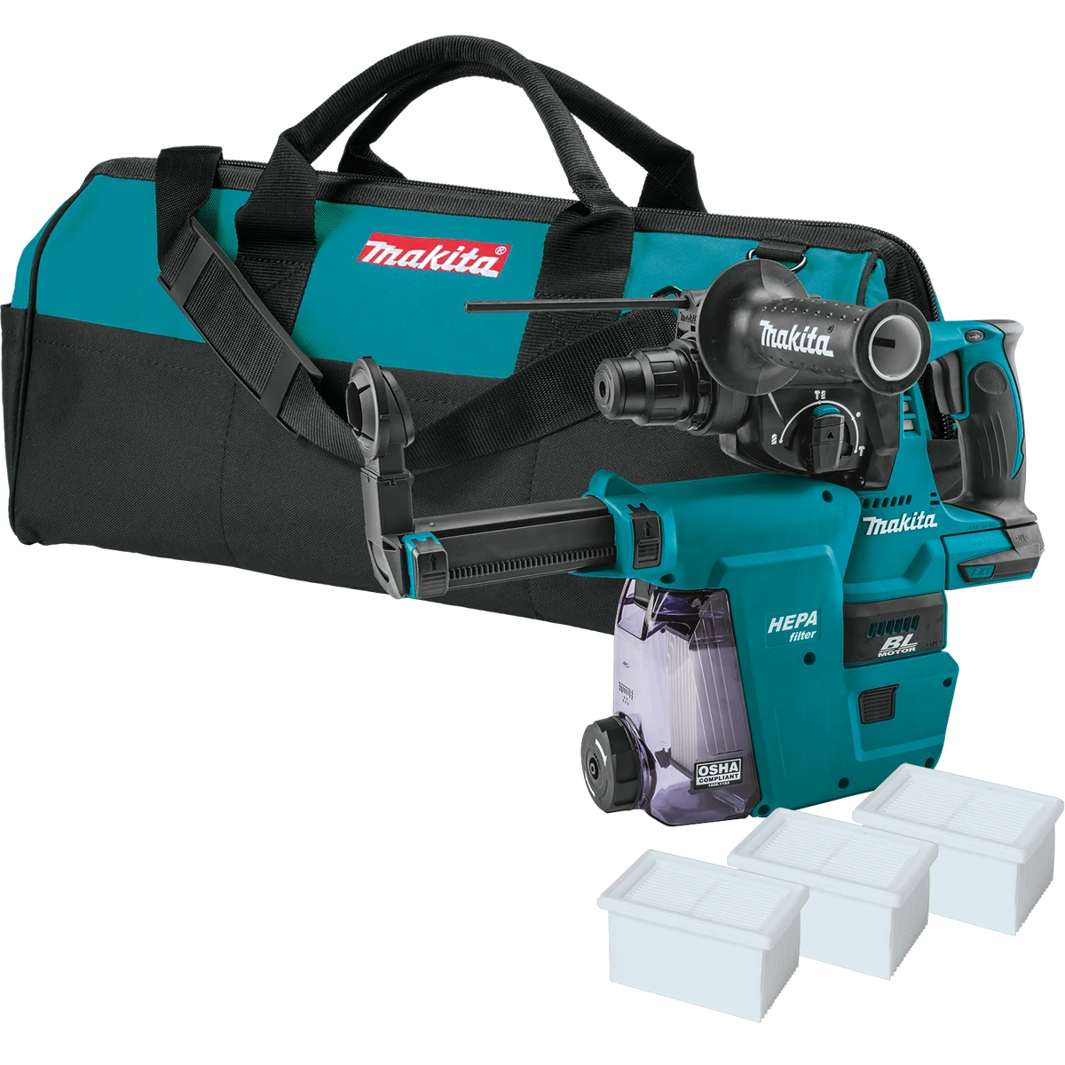 MAKITA 18V LXT® 1" SDS‑PLUS Rotary Hammer w/ HEPA Dust Extractor Attachment (Tool Only)