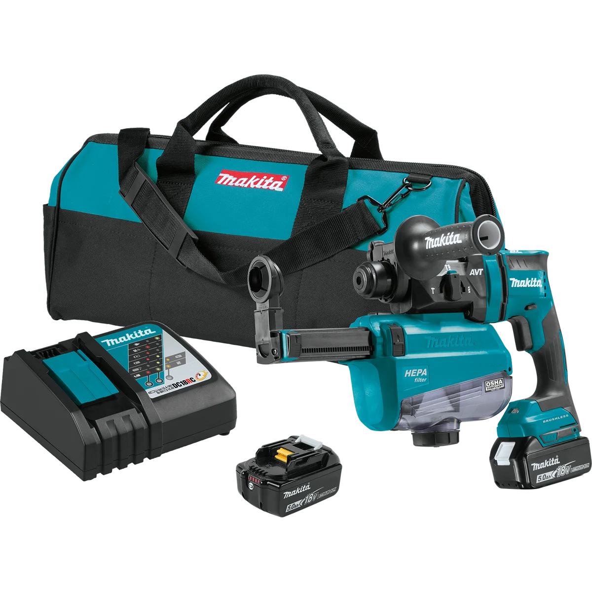 MAKITA 18V LXT® 11/16" SDS‑PLUS AVT® Rotary Hammer w/ HEPA Dust Extractor Kit