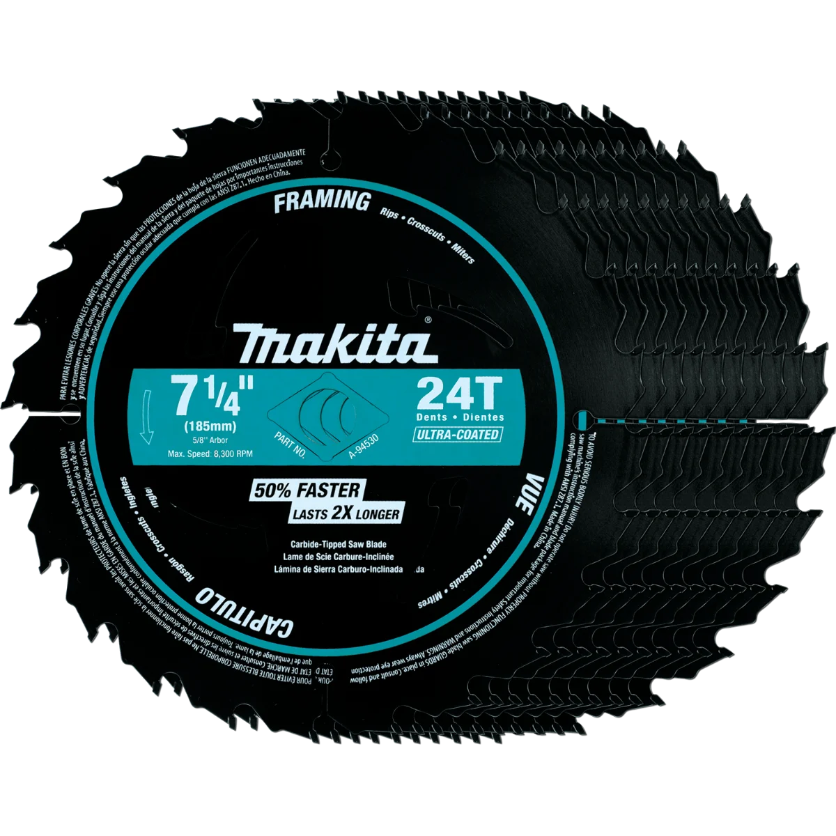 Makita A-94530-10 7-1/4" 24T Carbide-Tipped Ultra-Coated Circular Saw Blade, Framing, 10/pk