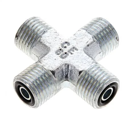 UNF 9/16''-18 Male Zinc plated Steel Cross ORFS 630 Bar - Hydraulic