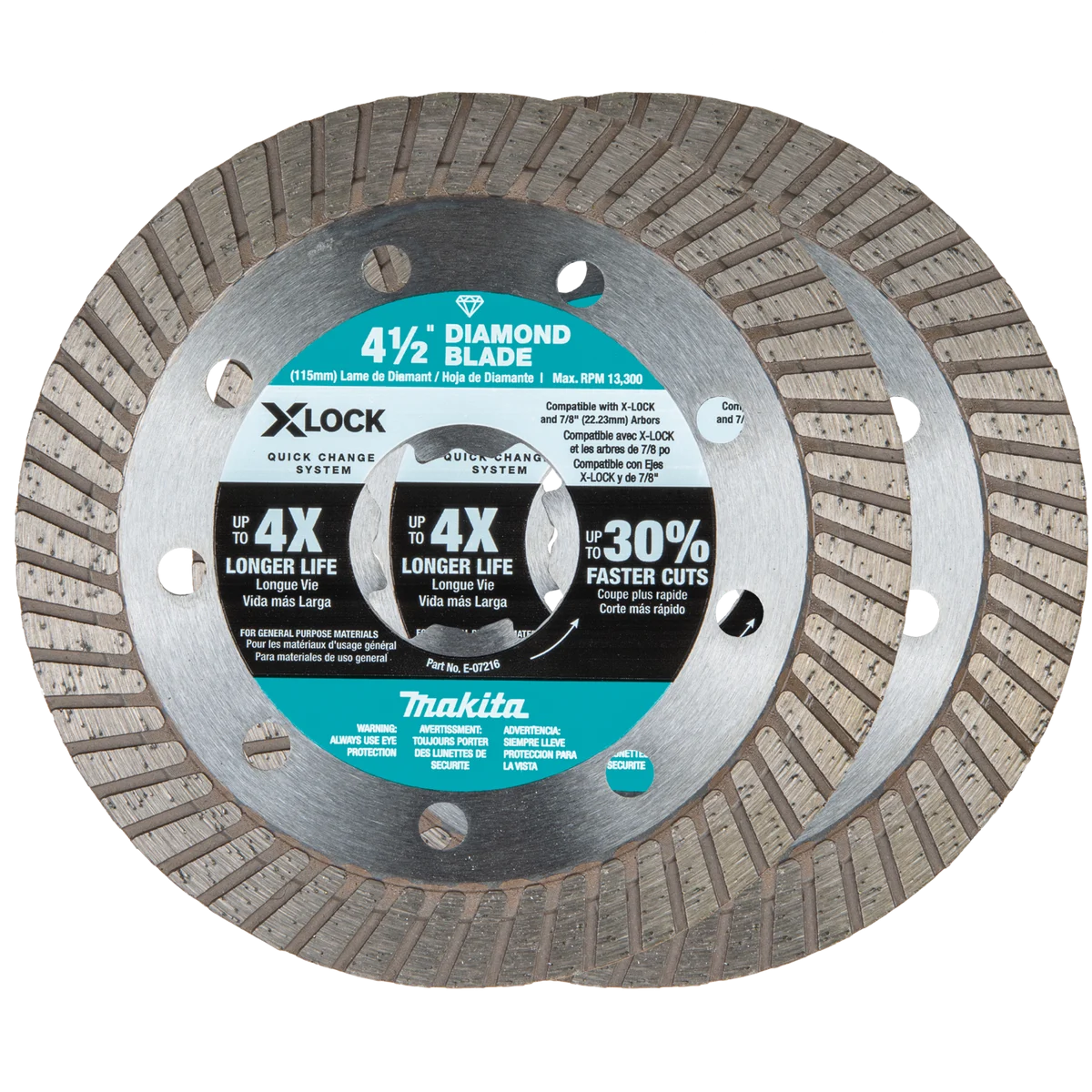 X‑LOCK 4‑1/2" Turbo Rim Diamond Blade for Masonry Cutting, 2/pk