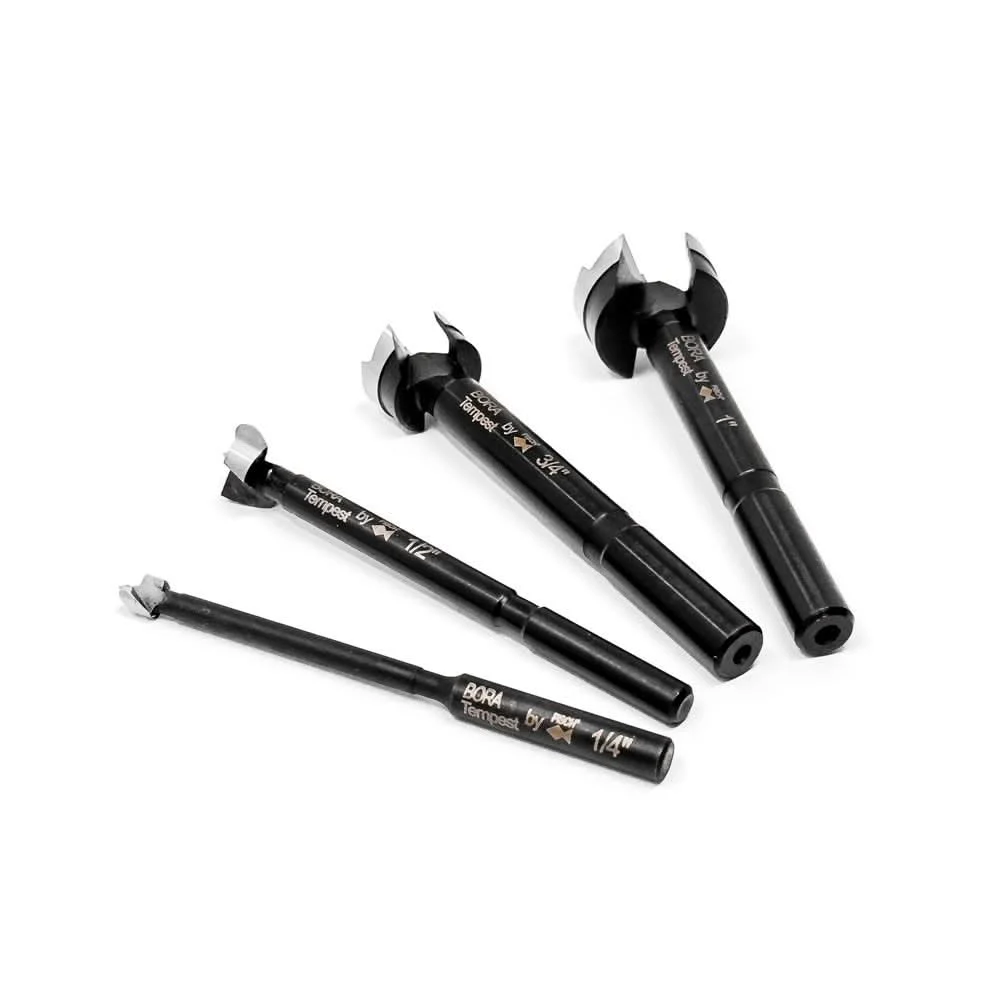 Bora BFB-009959 4-Piece Tempest Forstner Bit Set w/ Wood Box, 1/4", 1/2", 3/4" & 1"