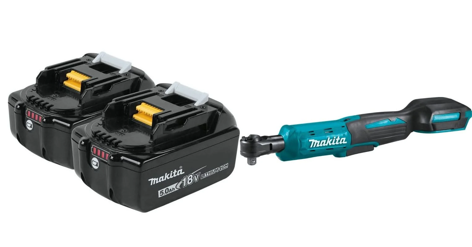 Makita 18V LXT Lithium-Ion 3/8" / 1/4" Square Drive Ratchet with 18V LXT 5.0Ah Battery 2-Pack