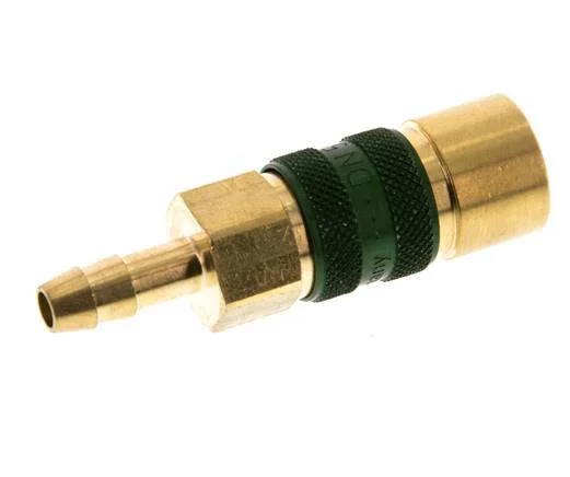 Brass DN 5 Green-Coded Air Coupling Socket 6 mm Hose Pillar