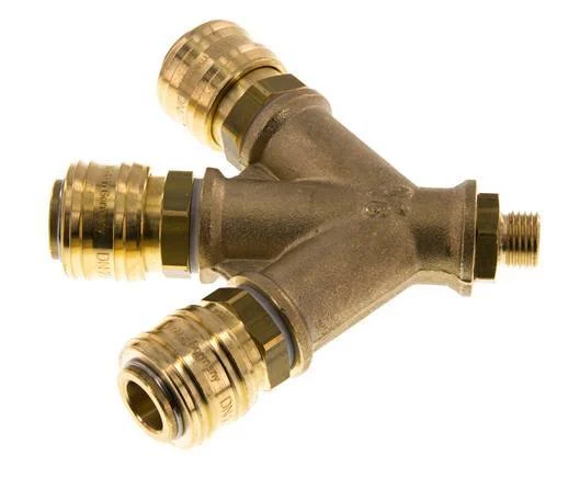 Brass DN 7.2 (Euro) Air Coupling Socket G 1/4 inch Male Wall-Mount 3-way
