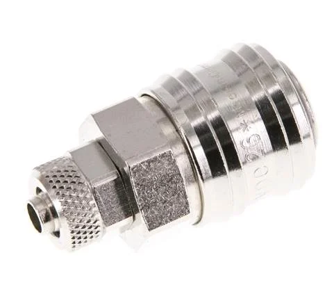 Nickel-plated Brass DN 7.2 (Euro) Air Coupling Socket 6x8 mm Union Nut Double Shut-Off