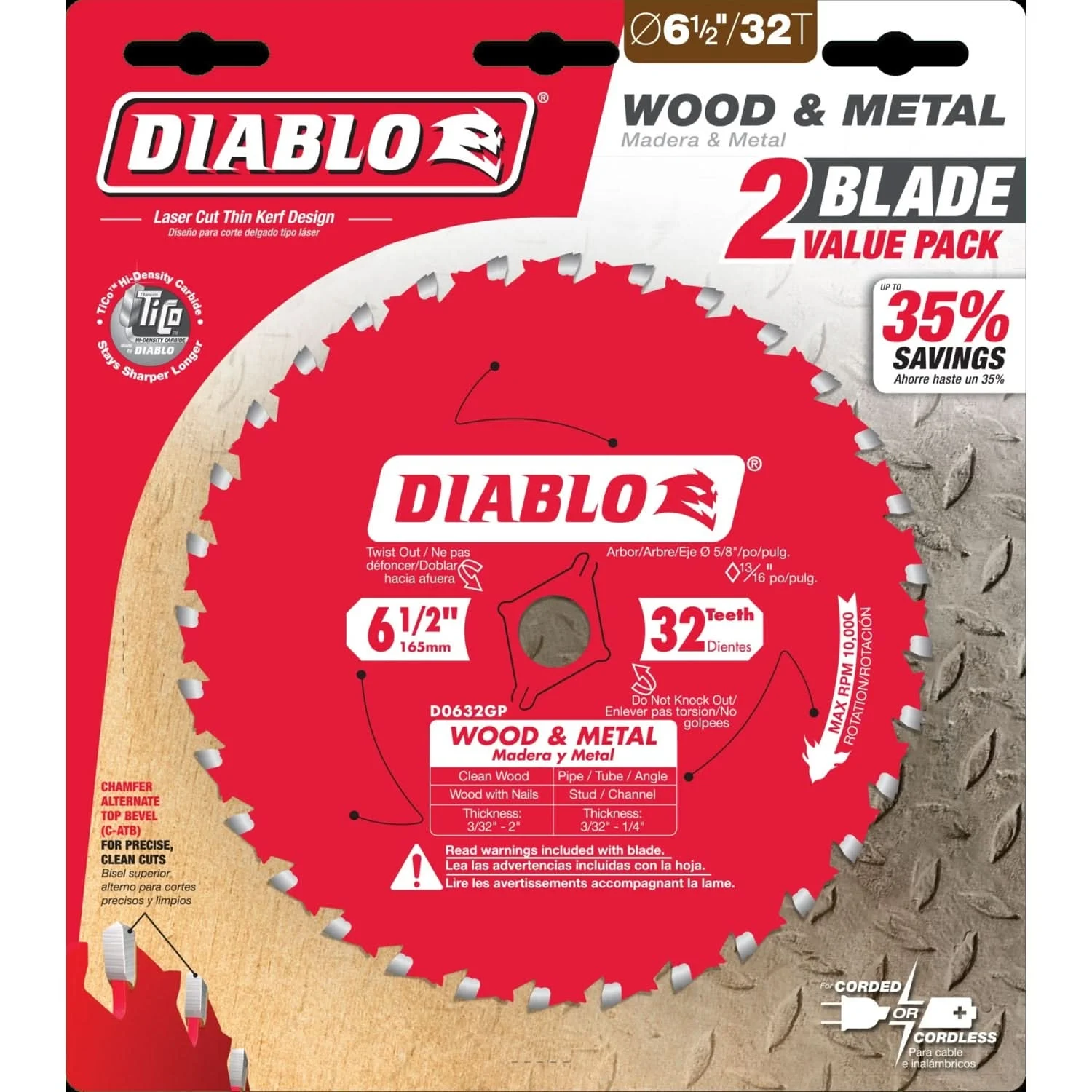 Diablo D0632GPX2 6-1/2-in. x 32-Tooth Framing Saw Blade Value-Pack, 2-Pack