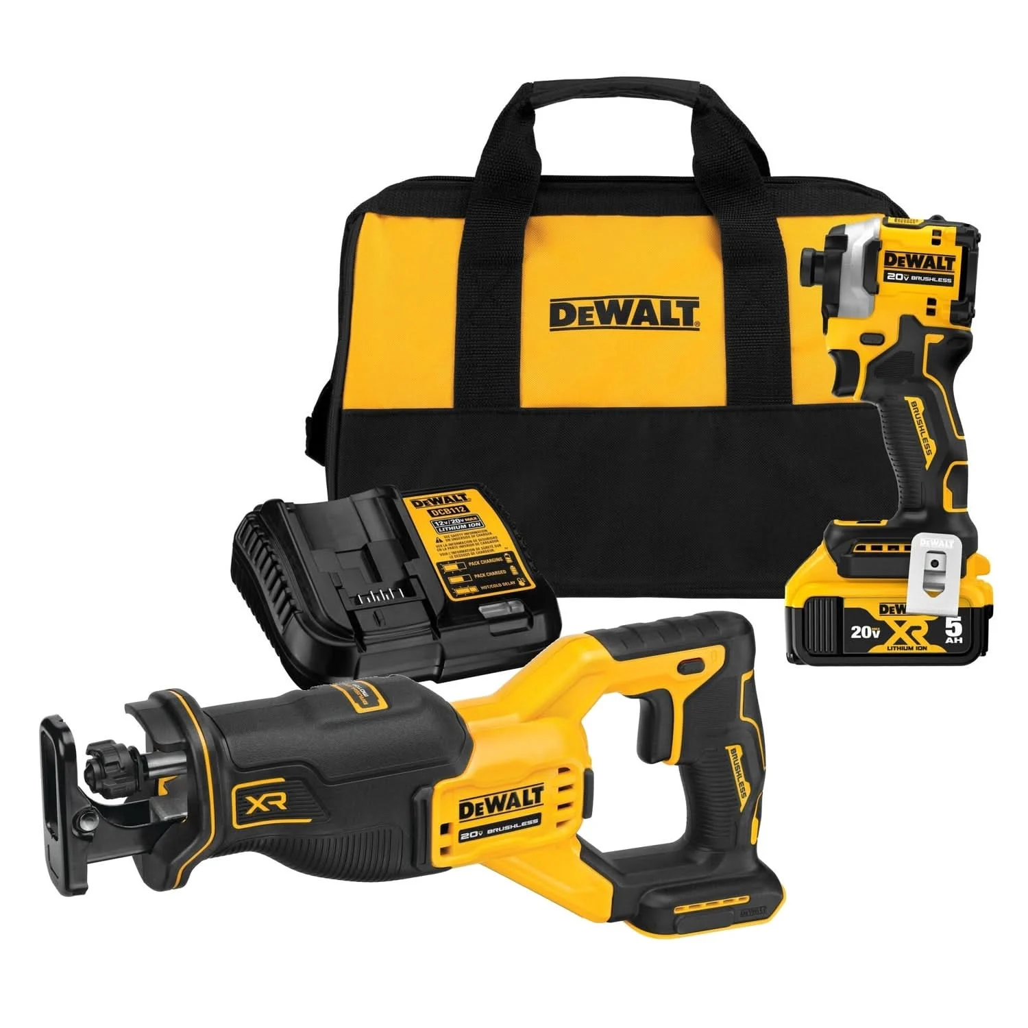DeWalt ATOMIC 20V MAX 1/4-in. Brushless 3-Speed Impact Driver 5.0Ah Kit w/ 20V MAX XR Brushless Reciprocating Saw, Tool Only