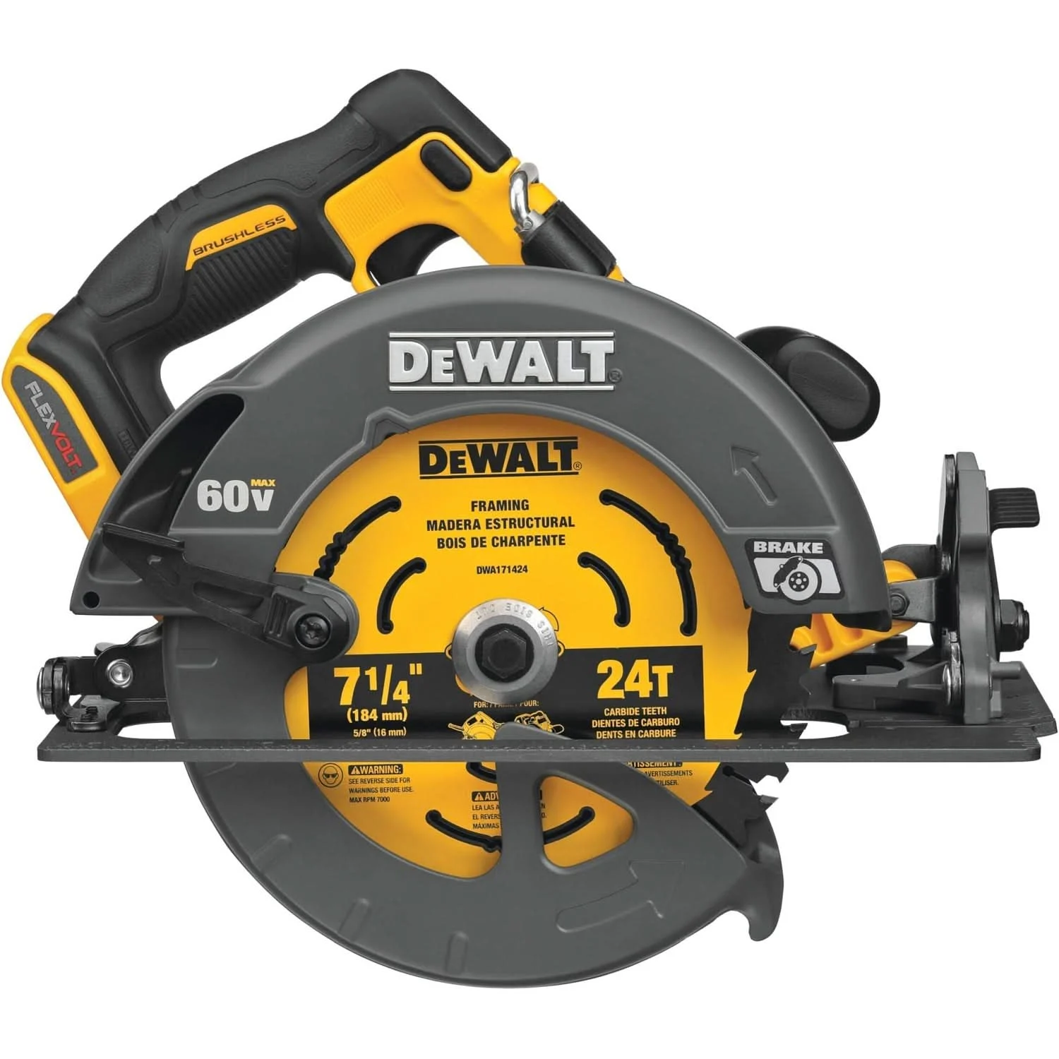 DeWalt DCS578B Flexvolt 60V Max Brushless 7-1/4 In. Cordless Circular Saw With Brake, Tool Only