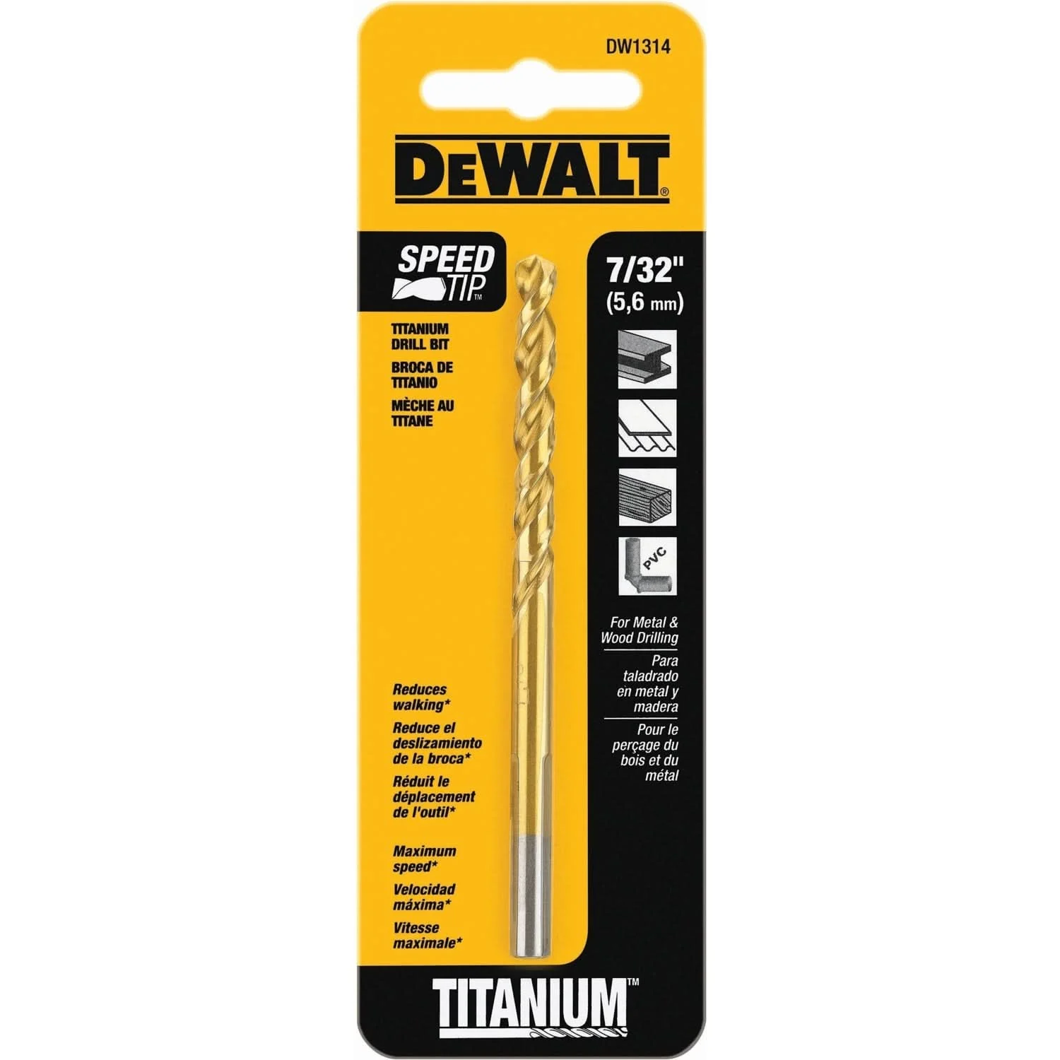 DeWalt DW1314 7/32" Titanium Nitride Coating Speed Tip Drill Bit