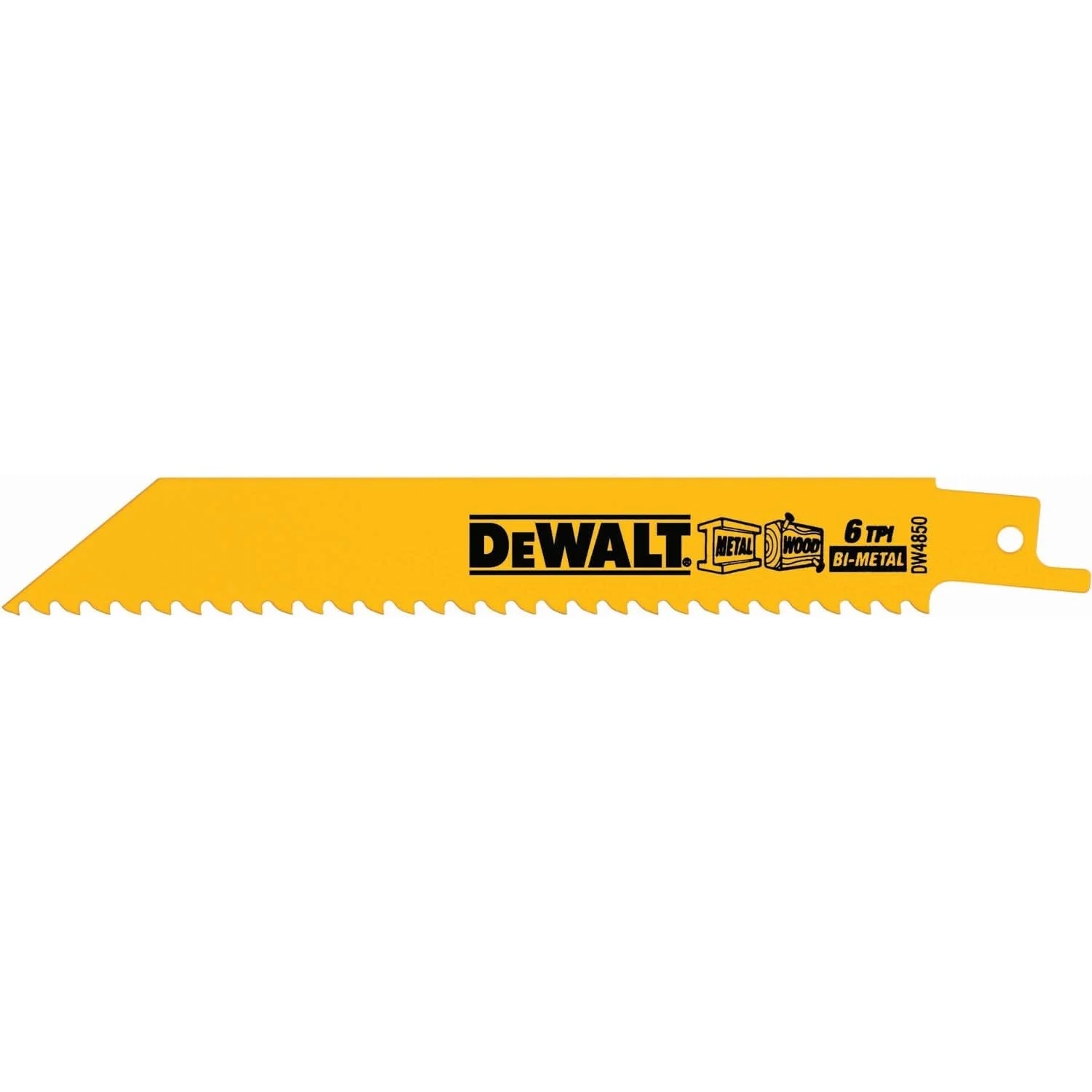 DeWalt DW4850 6" 6 TPI Straight Back Bi-Metal Reciprocating Saw Blade, Fast Wood Cutting (5 Pack)