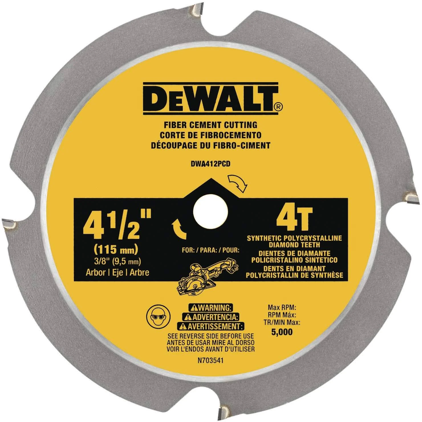 DeWalt DWA412PCD 4-1/2 in. 4-Tooth Carbide Circular Saw Blade