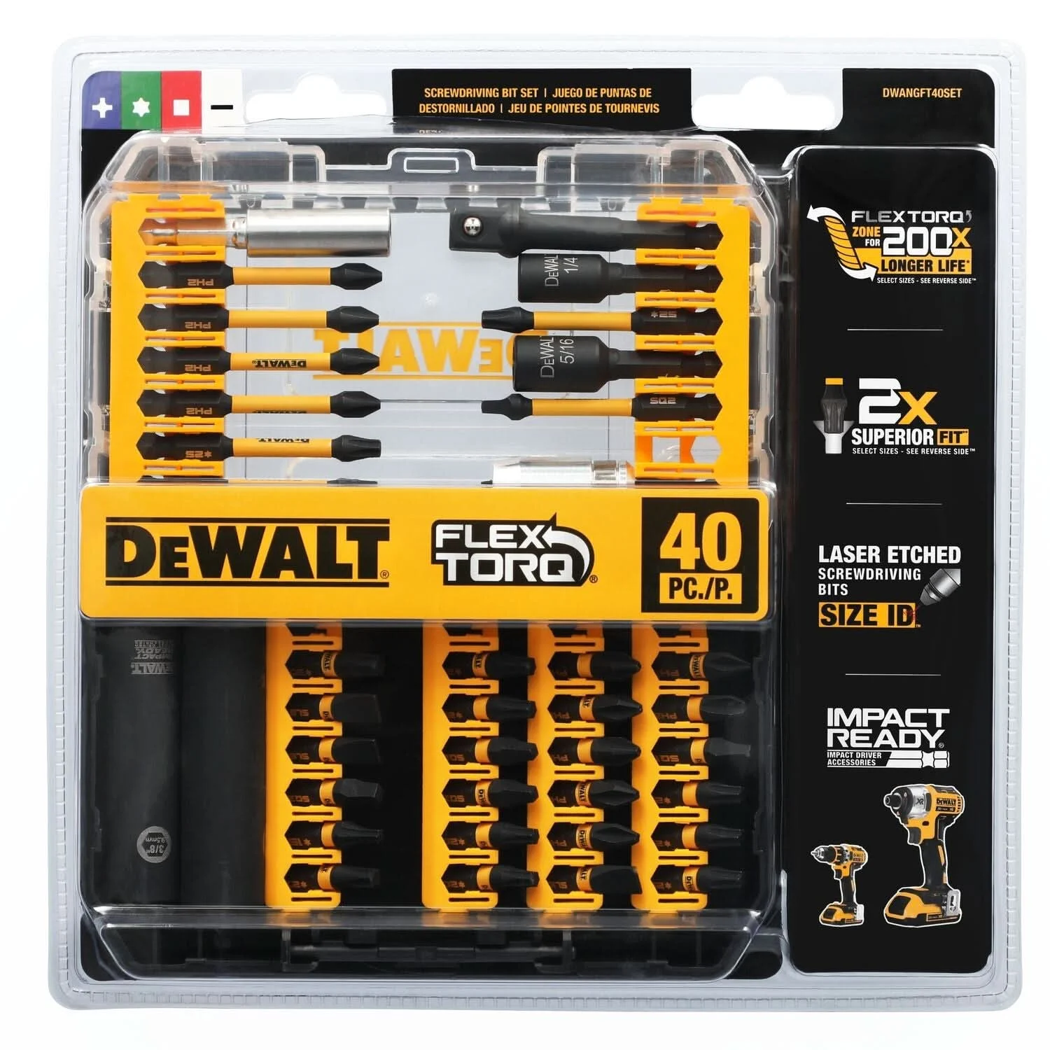 DeWalt DWANGFT40SET 40-Piece FlexTorq Impact Ready Screwdriving Bit Set w/ Case
