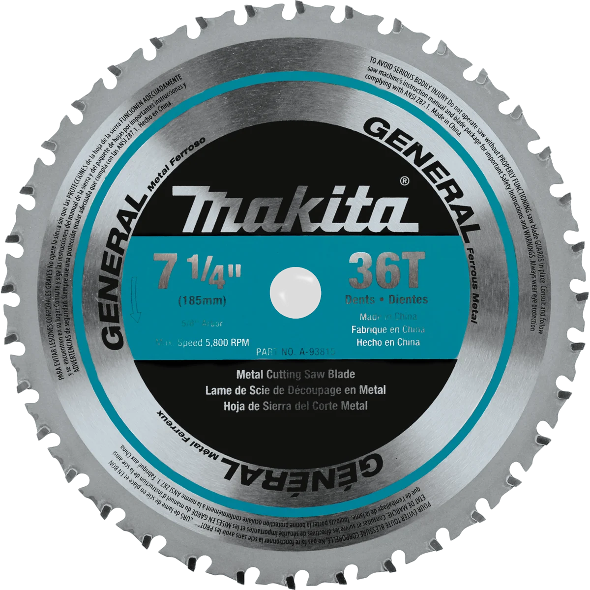 7‑1/4" 36T CERMET Tipped Saw Blade, Ferrous Metal