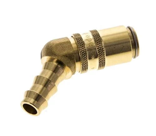 Brass DN 6 Mold Coupling Socket 9.5 mm Hose Pillar Double Shut-Off 45-deg