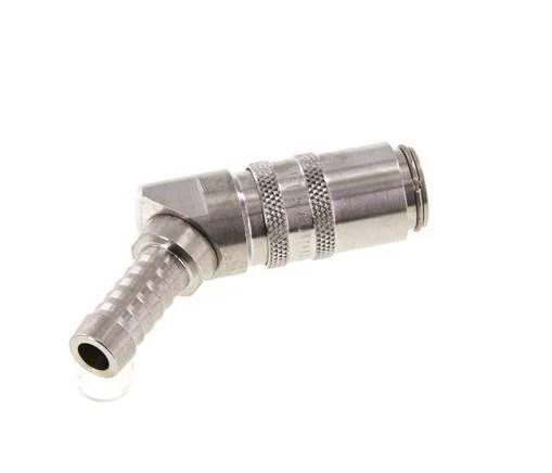 Stainless Steel DN 6 Mold Coupling Socket 9 mm Hose Pillar Double Shut-Off 45-deg