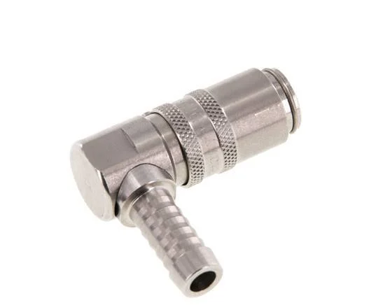 Stainless Steel DN 6 Mold Coupling Socket 9 mm Hose Pillar Double Shut-Off 90-deg