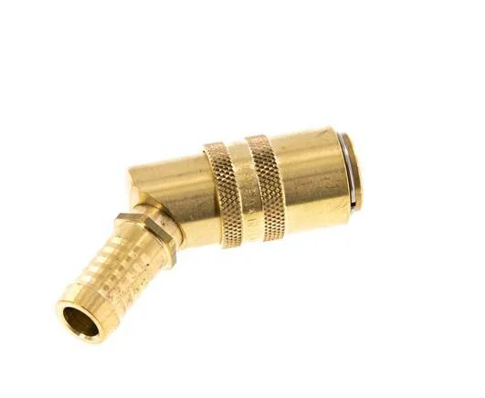 Brass DN 9 Mold Coupling Socket 13 mm Hose Pillar Double Shut-Off 45-deg