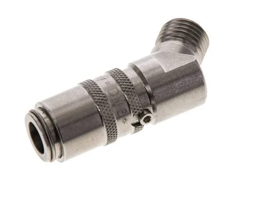 Stainless Steel DN 6 Mold Coupling Socket M14x1.5 Male Threads Double Shut-Off 45-deg