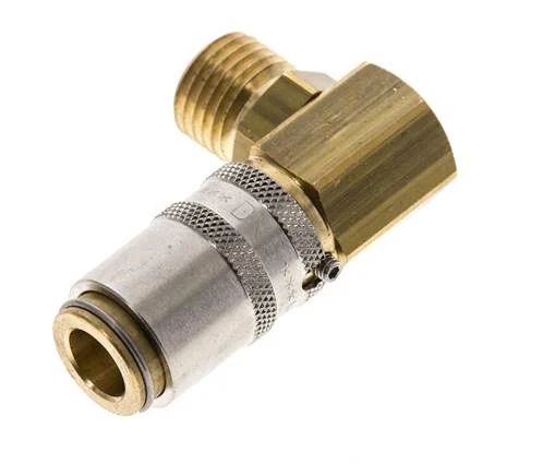 Brass DN 6 Mold Coupling Socket M14x1.5 Male Threads Unlocking Protection 90-deg