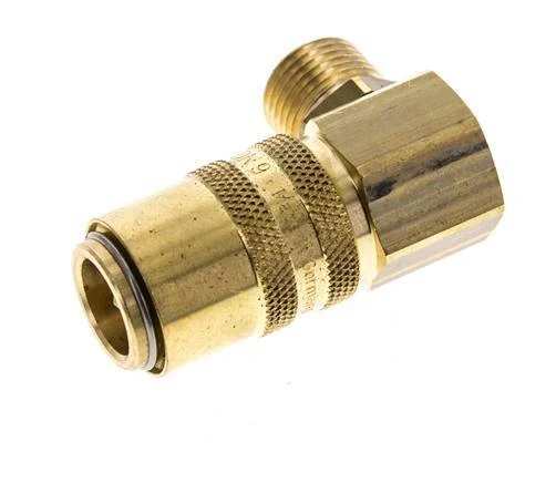 Brass DN 9 Mold Coupling Socket M16x1.5 Male Threads Double Shut-Off 90-deg