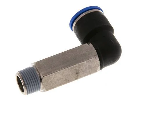 14mm x R3/8'' 90deg Elbow Push-in Fitting with Male Threads Brass/PA 66 NBR Long Sleeve Rotatable