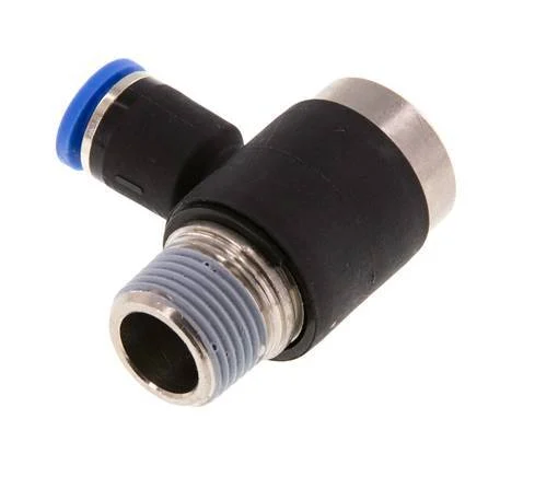 8mm x R3/8'' 90deg Elbow L-shape Push-in Fitting with Male Threads Brass/PA 66 NBR Inner Hexagon Rotatable