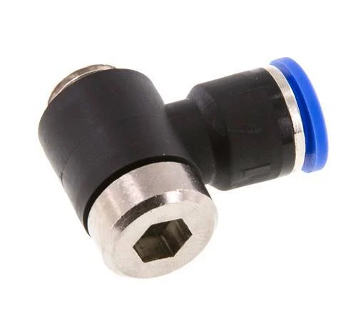 10mm x G1/4'' 90deg Elbow L-shape Push-in Fitting with Male Threads Brass/PA 66 NBR Inner Hexagon Rotatable