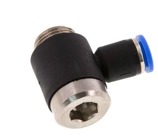 8mm x G3/8'' 90deg Elbow L-shape Push-in Fitting with Male Threads Brass/PA 66 NBR Inner Hexagon Rotatable